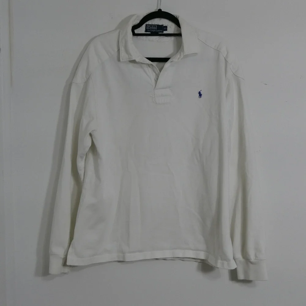 Polo Ralph Lauren Mens Rugby Shirt XL White Preppy Elbow Patch Long Sleeve
